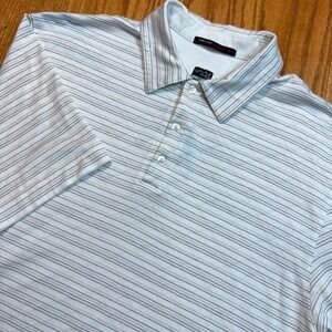 Nike Tiger Woods Collection Polo Mens XL White Grey Striped FIT DRY Golf Shirt